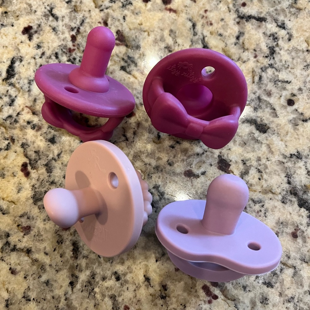 Silicone Baby Pacifiers Set - Pink, Purple & Plum